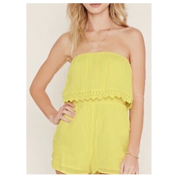 Forever 21 Pants - Forever 21 Yellow Crochet Viscose & Cotton Romper